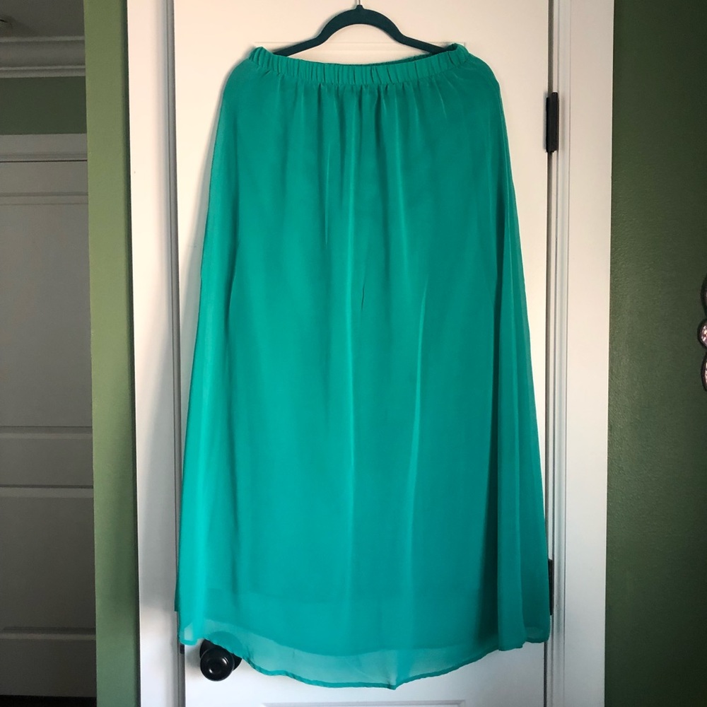 Teal 2 layer elastic waist chiffon skirt